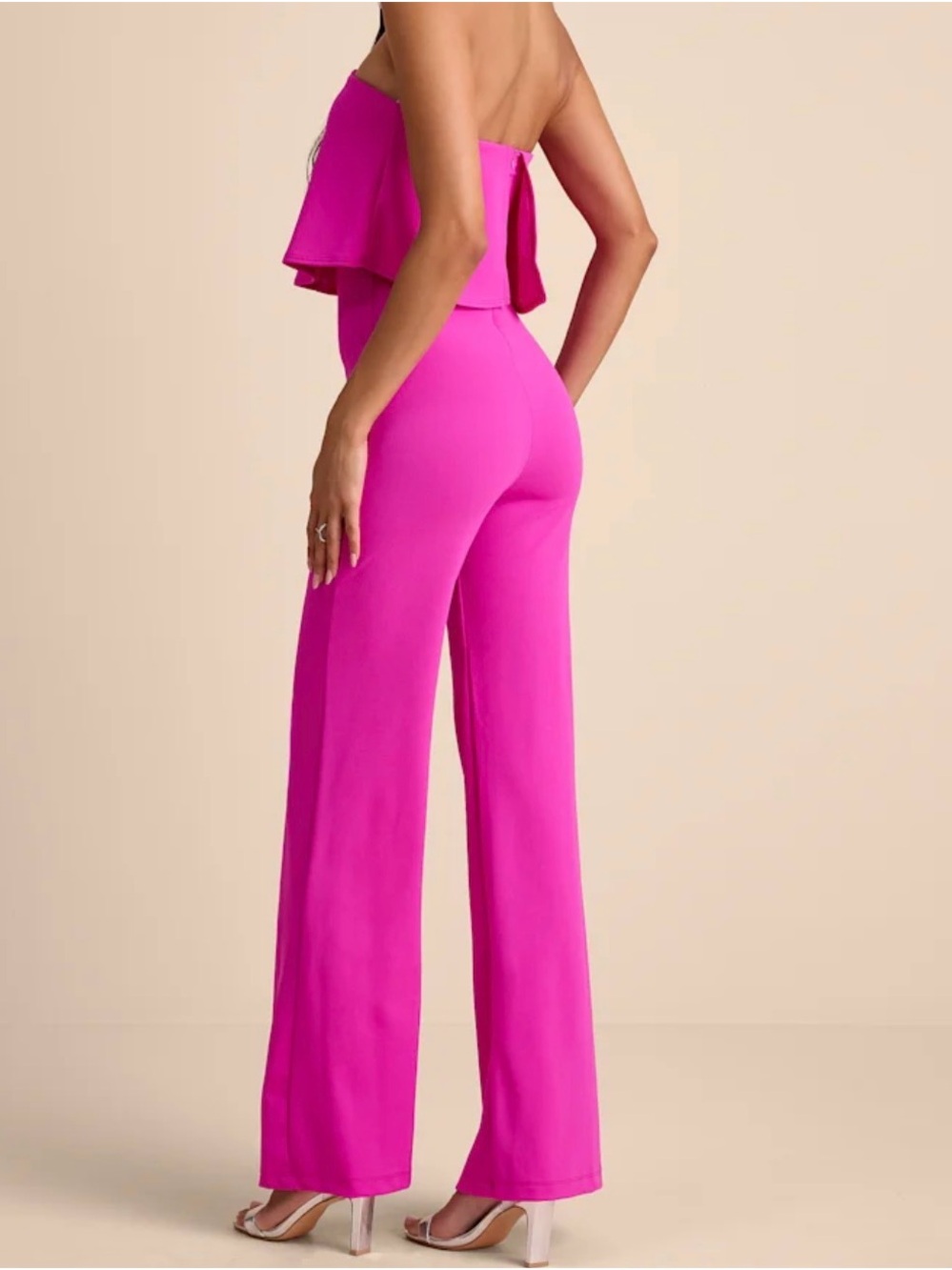Lulu's Strapless Wide-Leg Jumpsuit in Fuchsia Pink - Picture 2 of 3